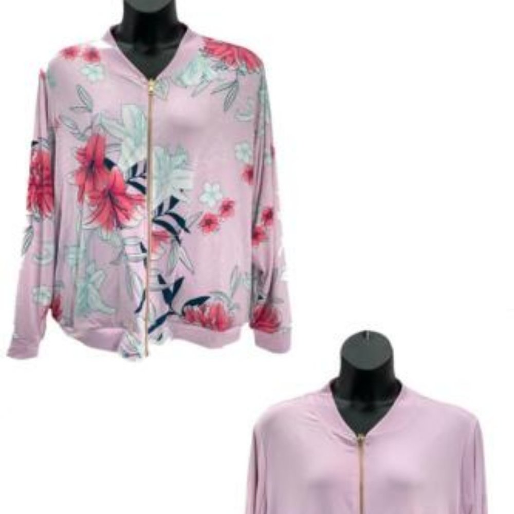 NWT IMAN GLOBAL CHIC REVERSIBLE STRETCH KNIT BOMBER‎ JACKET PALE LILAC XS